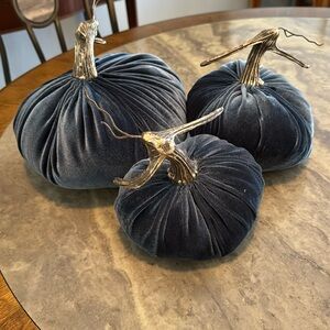 Blue velvet pumpkins for fall decor by Valerie Parr Hill from QVC
